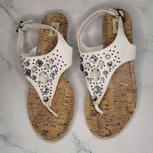 Kohl's White Gemstone Wedge Sandals, Size 9.5